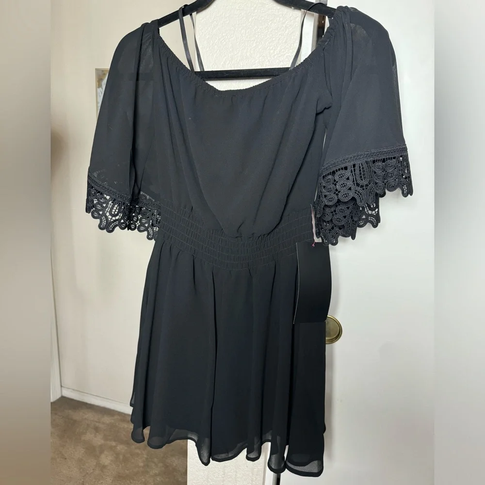 bebe Off Shoulder Lace Detail Romper